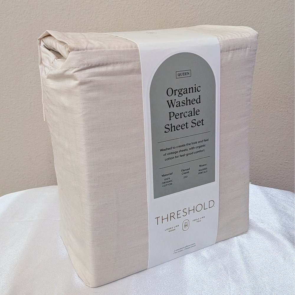 New Threshold Organic Washed Percale Sheet Set Khaki Malange Queen